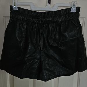 Black Faux Leather Women's Shorts